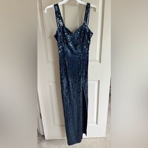 Cache Midnight Blue Sequin Gown